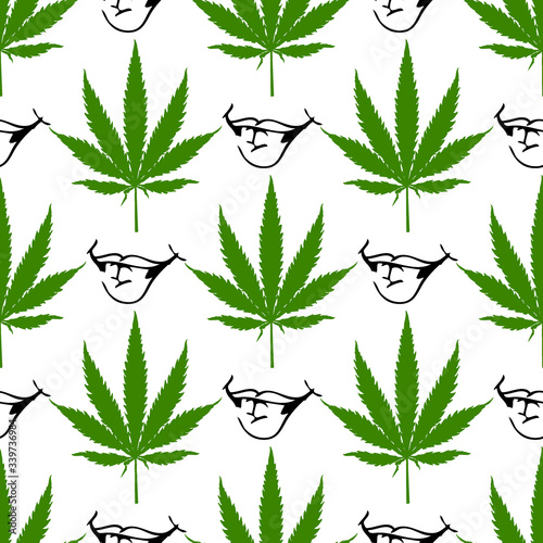 Weed Leaf Print. Marijuana or Cannabis Leaves FarmHouse Vector	