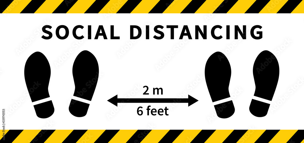 Social distancing. Footprint sign. Keep the 2 meter distance. Coronovirus epidemic protective. Vector illustration - obrazy, fototapety, plakaty 