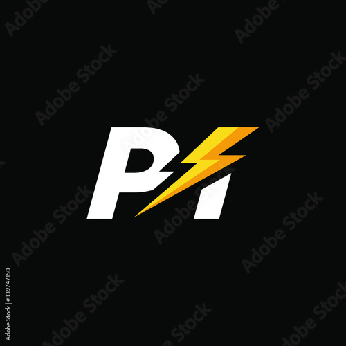 Initial Letter PI with Lightning	