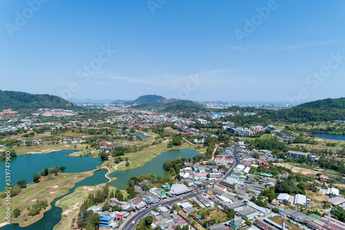 Aerial view drone shot of modern houses village in thailand. © panya99