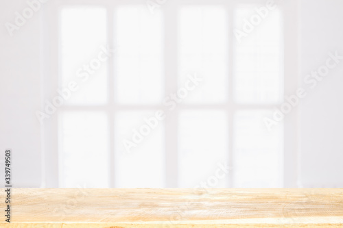Empty wooden table and window room interior decoration background  product montage display can be used for display or montage your products.Mock up for display of product.