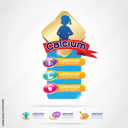 Kids Omega and Vitamin Calcium Vector Concept