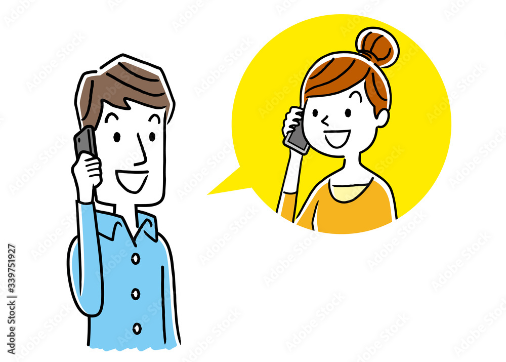 Stock illustration: men talking on the phone with women Stock illustration: men talking on the phone with women