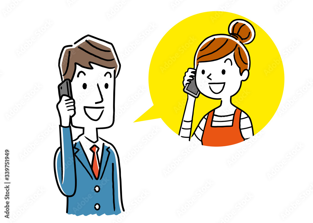 Stock illustration: husband talking on the phone with his wife Stock illustration: husband talking on the phone with his wife