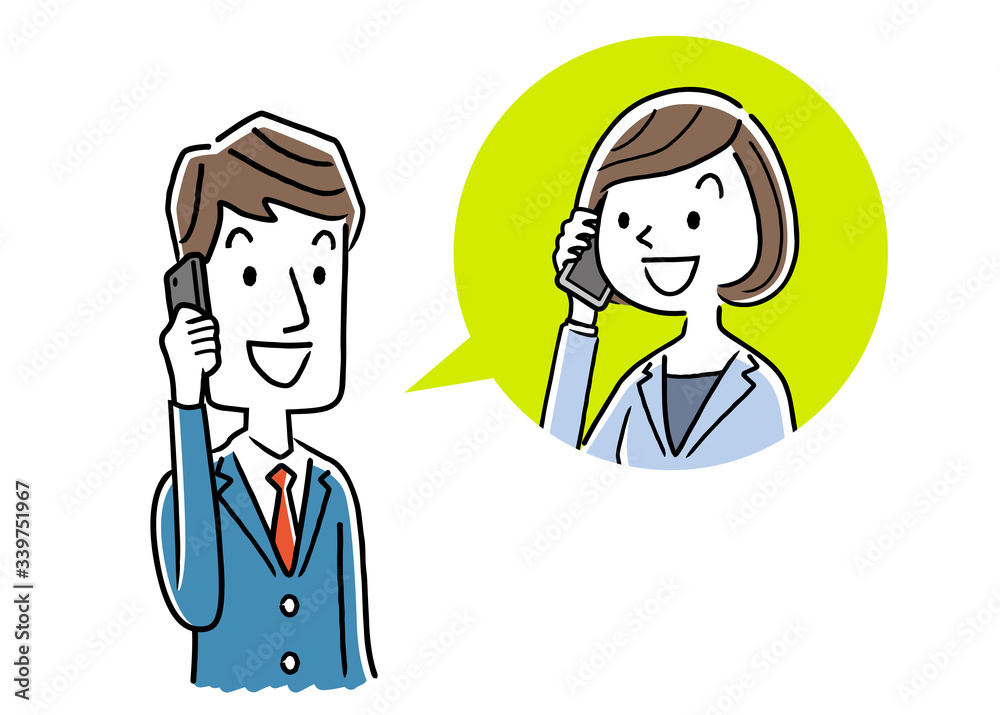 Stock illustration: businessman talking on the phone with a woman in a suit Stock illustration: businessman talking on the phone with a woman in a suit
