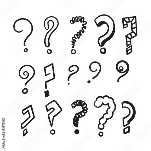 Set of hand drawn question marks. doodle questions marks set. vector illustration isolated background