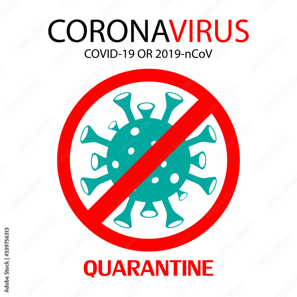 Virus in prohibition sign. Coronavirus quarantine symbol. Vector illustration.
