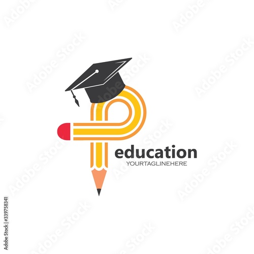 pencil p letter concept vector illustration icon and logo of education