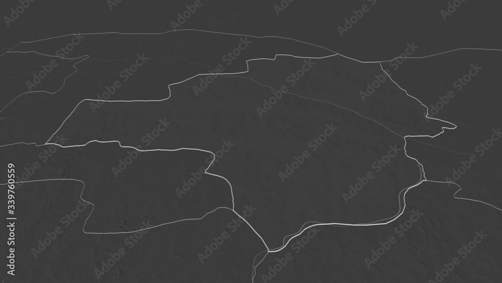 Zamfara, state with its capital, zoomed and extruded on the bilevel map of Nigeria in the conformal Stereographic projection. Animation 3D