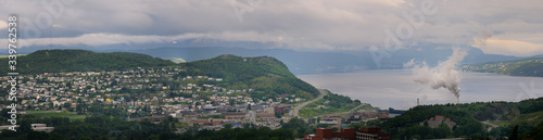 Panorama Of Corner Brook Newfoundland on the Bay of Islands with Pulp and Paper Mill stack