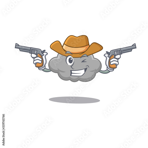 Cute handsome cowboy of grey cloud cartoon character with guns