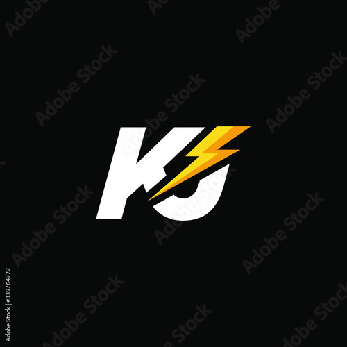 Initial Letter KJ with Lightning