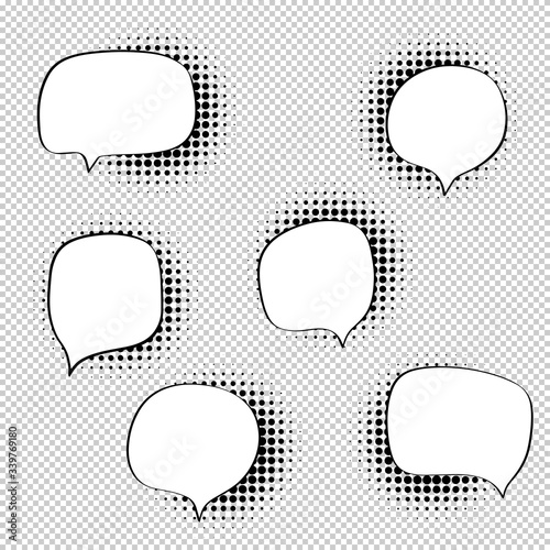 Set of hand drawn speech bubbles with Halftone shadows. Vector illustration.