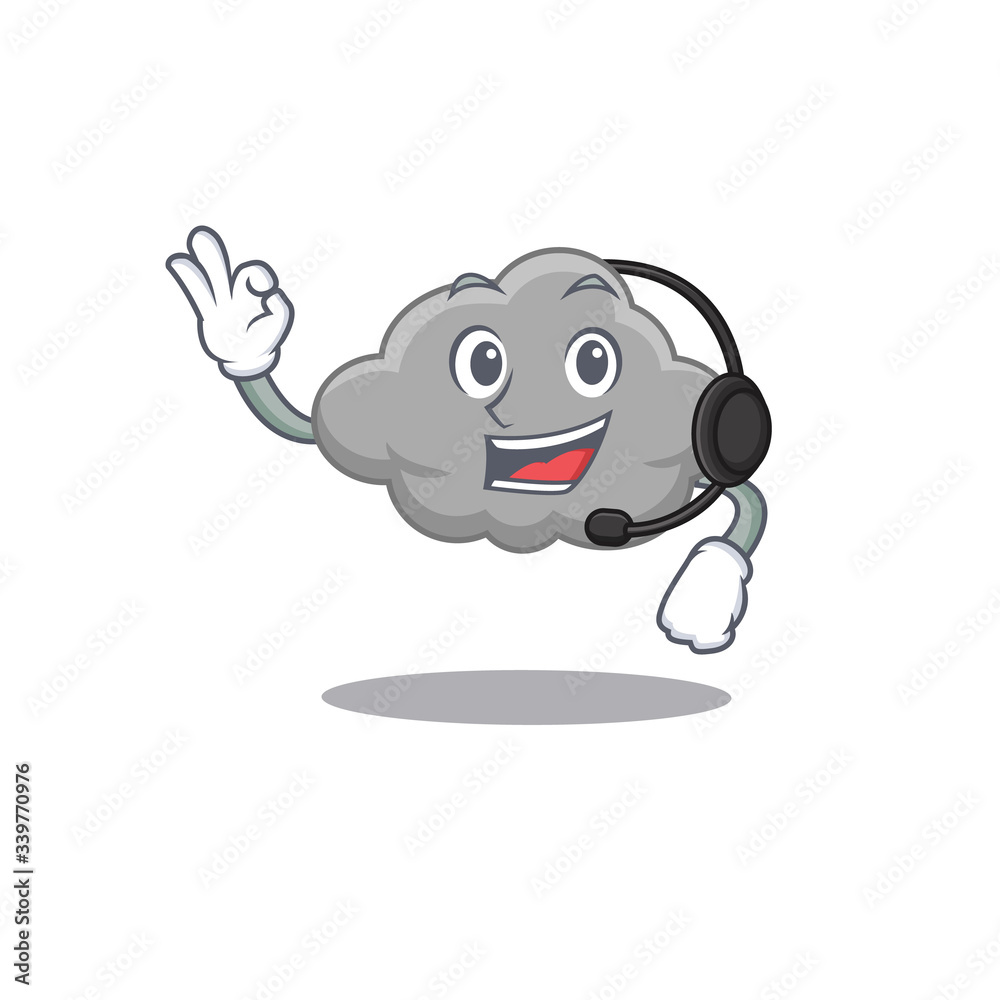 A gorgeous grey cloud mascot character concept wearing headphone A gorgeous grey cloud mascot character concept wearing headphone