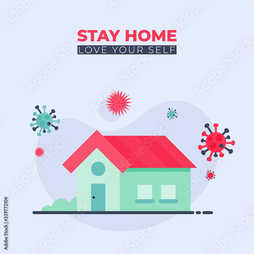 vector illustration stay at home, stay away from corona virus, covid19, flat design style