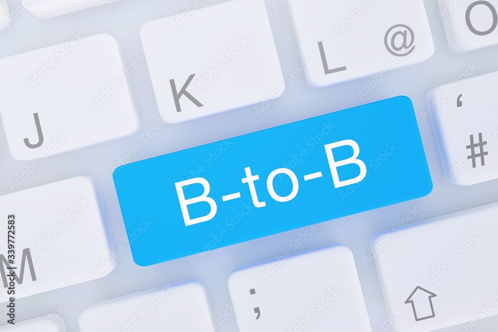 B-to-B. Computer Tastatur von oben zeigt Taste mit Wort hervorgehoben. Software, Internet, Programm B-to-B. Computer Tastatur von oben zeigt Taste mit Wort hervorgehoben. Software, Internet, Programm