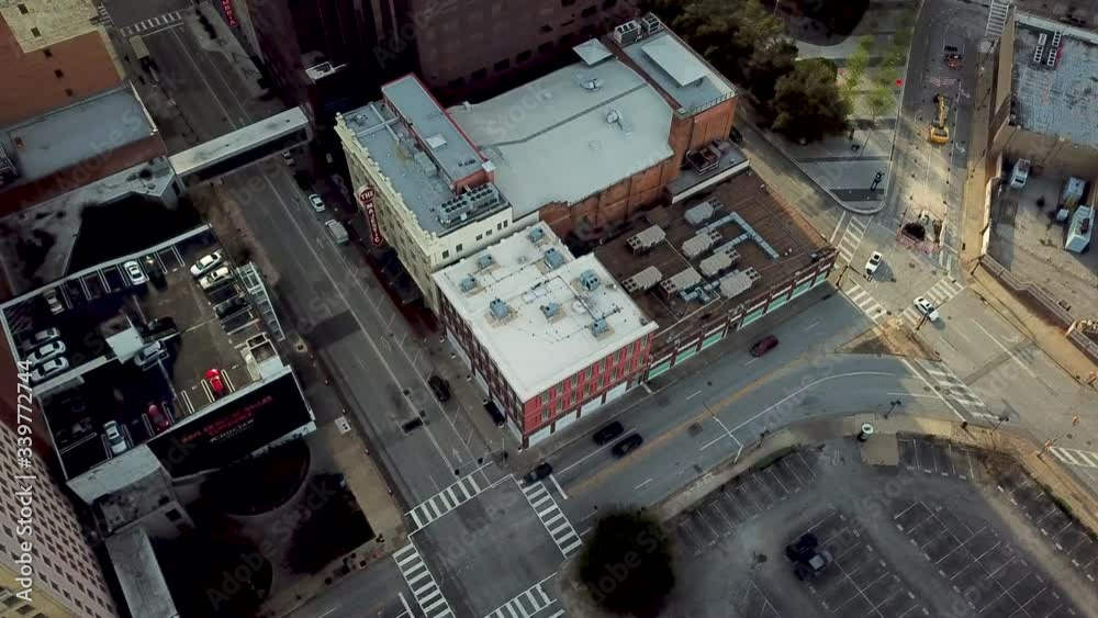 The intersection of Elm Street and Pearl Street in Downtown Dallas from above. The intersection of Elm Street and Pearl Street in Downtown Dallas from above.