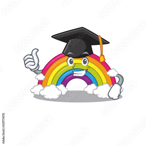 Happy face of rainbow in black graduation hat for the ceremony