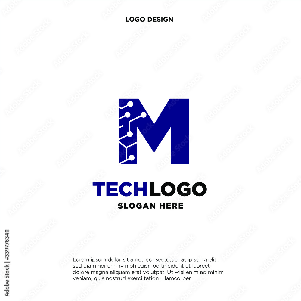 M Technology Circuit Alphabet. Logo. Simple, modern, futuristic. With Blue Gradation Color.