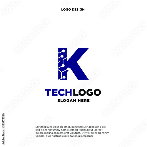 K Technology Circuit Alphabet. Logo. Simple, modern, futuristic. With Blue Gradation Color.