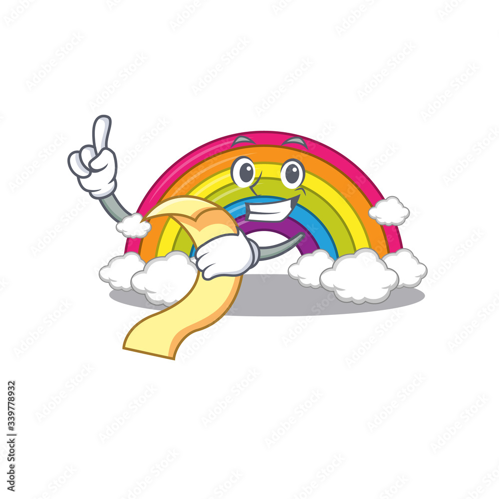 rainbow mascot character design with a menu on his hand rainbow mascot character design with a menu on his hand