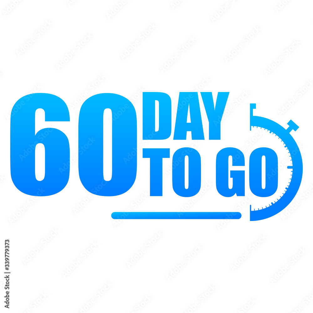 Day to go label, red flat with alarm clock, promotion icon, Vector stock illustration: For any kind of promotion