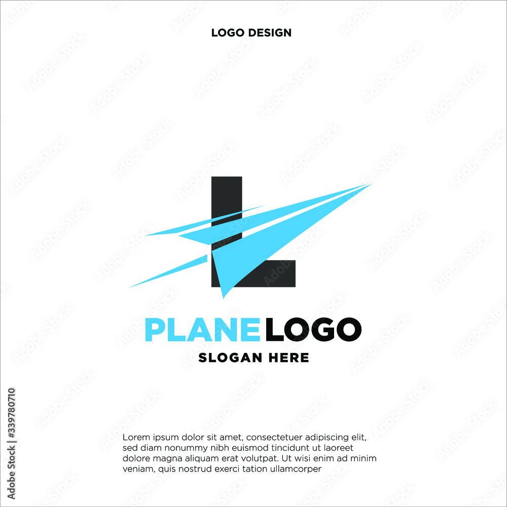 big capital letter L slashed with a paper airplane. aeromode logo vector.