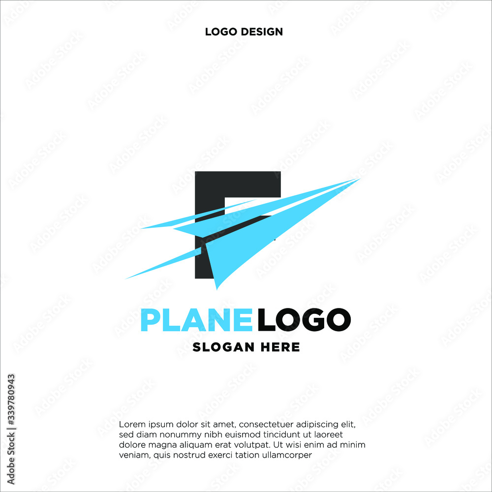 big capital letter F slashed with a paper airplane. aeromode logo vector. big capital letter F slashed with a paper airplane. aeromode logo vector.