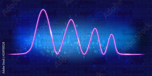 Graph schedule tracking of processor status, disk monitoring, CPU indicator or RAM on binary code background. Infographic data.