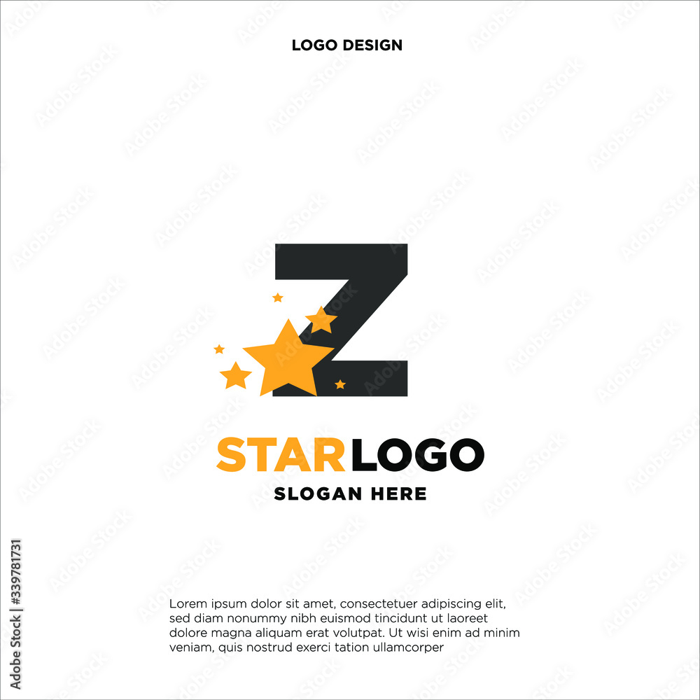 initials letter design logo 'Z' with star on white background