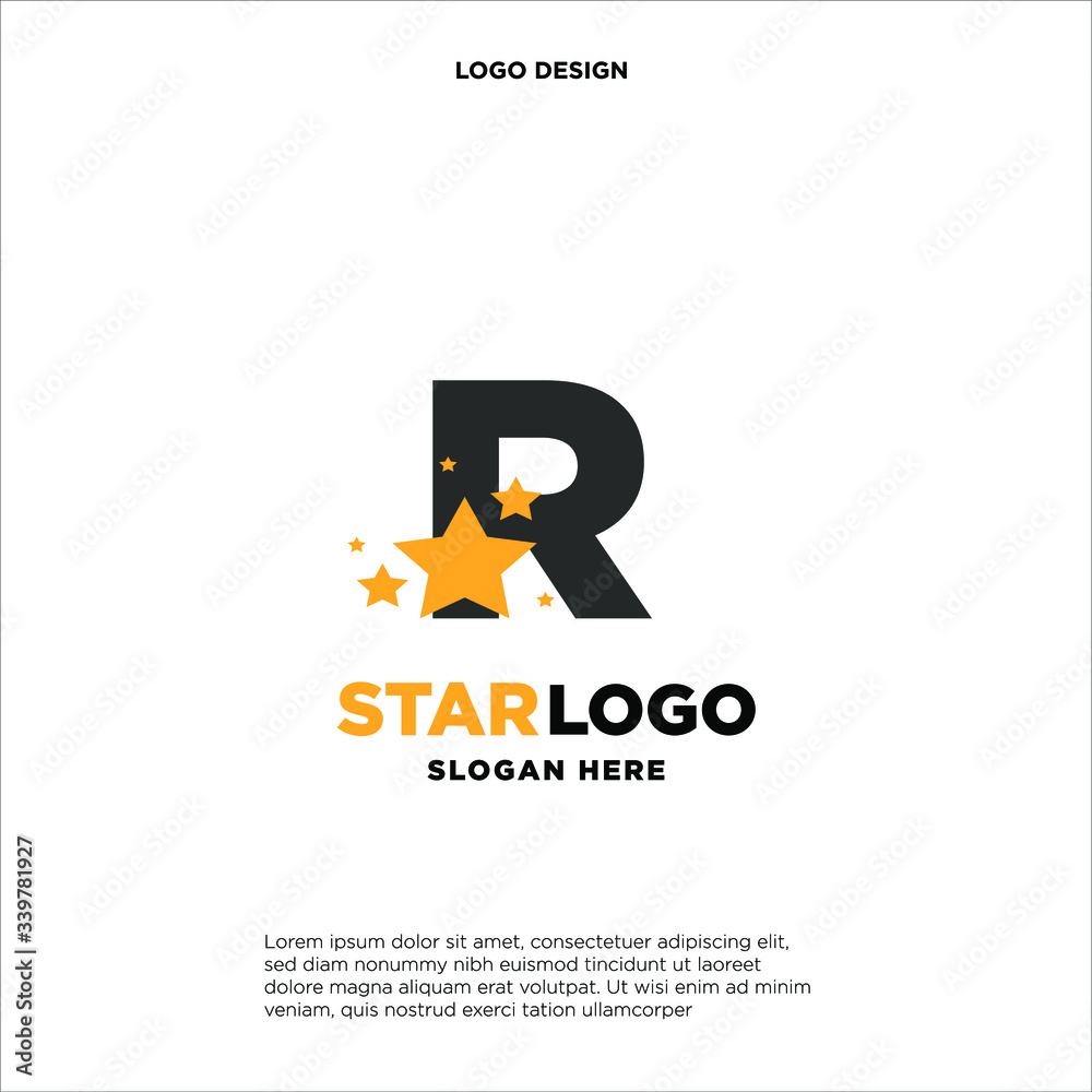 initials letter design logo 'R' with star on white background initials letter design logo 'R' with star on white background