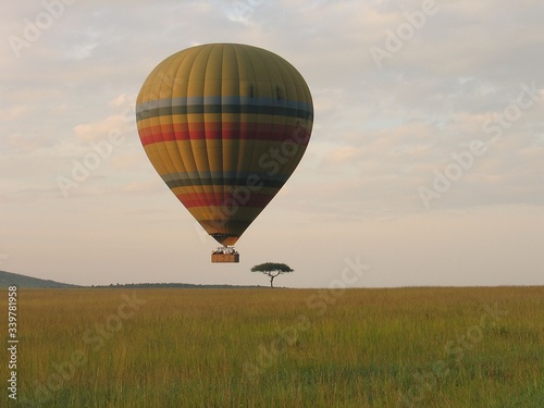 Hot Air Balloon Over Grassy Field Against Sky © torstein martin vik/EyeEm