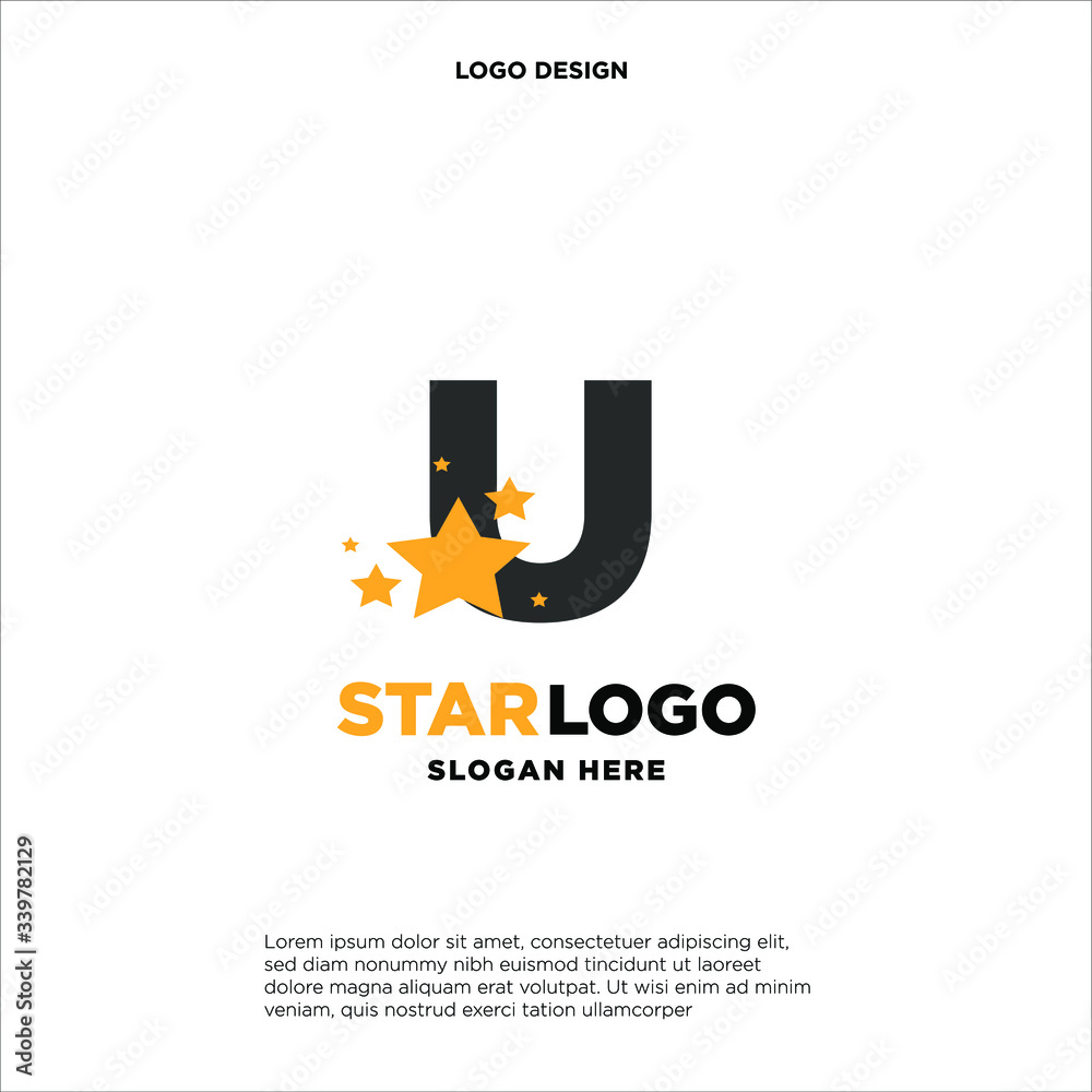 initials letter design logo 'U' with star on white background initials letter design logo 'U' with star on white background