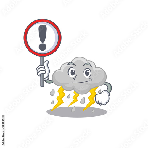 An icon of cloud stormy cartoon design style with a sign board