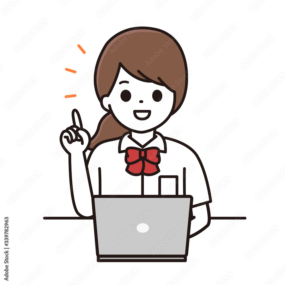 学生 女性 パソコン イラスト