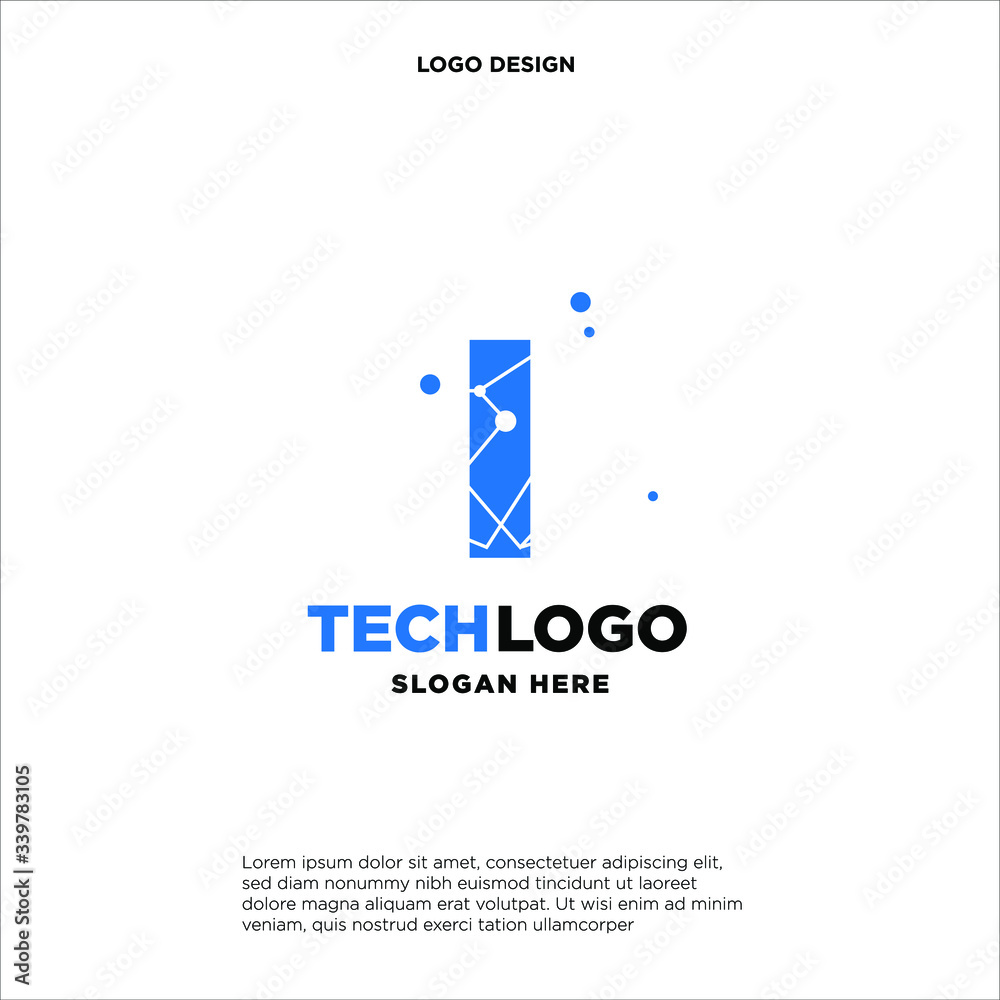 I Technology Circuit Alphabet. Logo. Simple, modern, futuristic. With Blue Gradation Color.