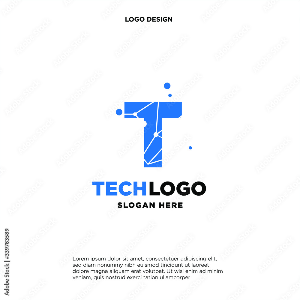 T Technology Circuit Alphabet. Logo. Simple, modern, futuristic. With Blue Gradation Color.