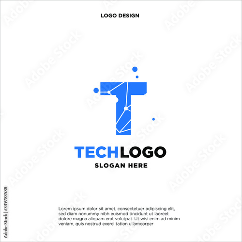 T Technology Circuit Alphabet. Logo. Simple  modern  futuristic. With Blue Gradation Color.