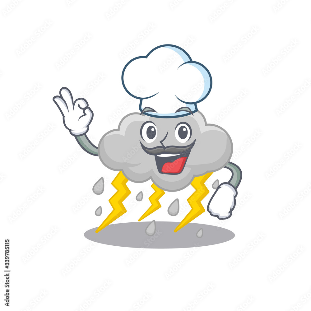 Cloud stormy chef cartoon design style wearing white hat Cloud stormy chef cartoon design style wearing white hat