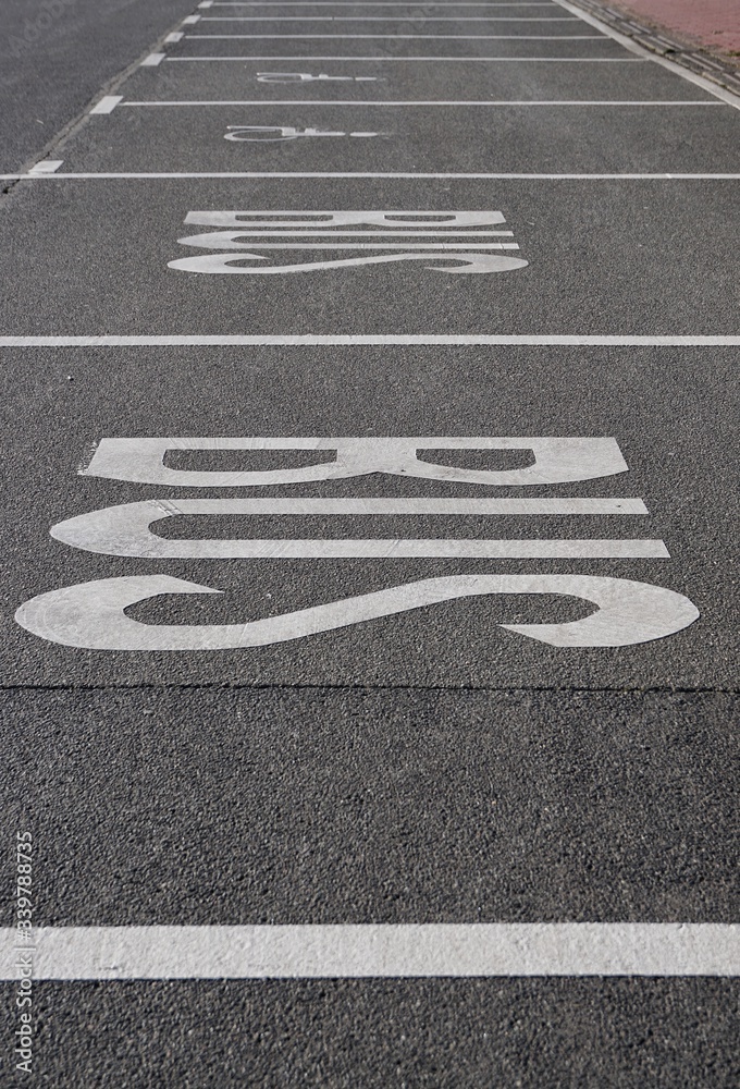 marked parking spaces for buses