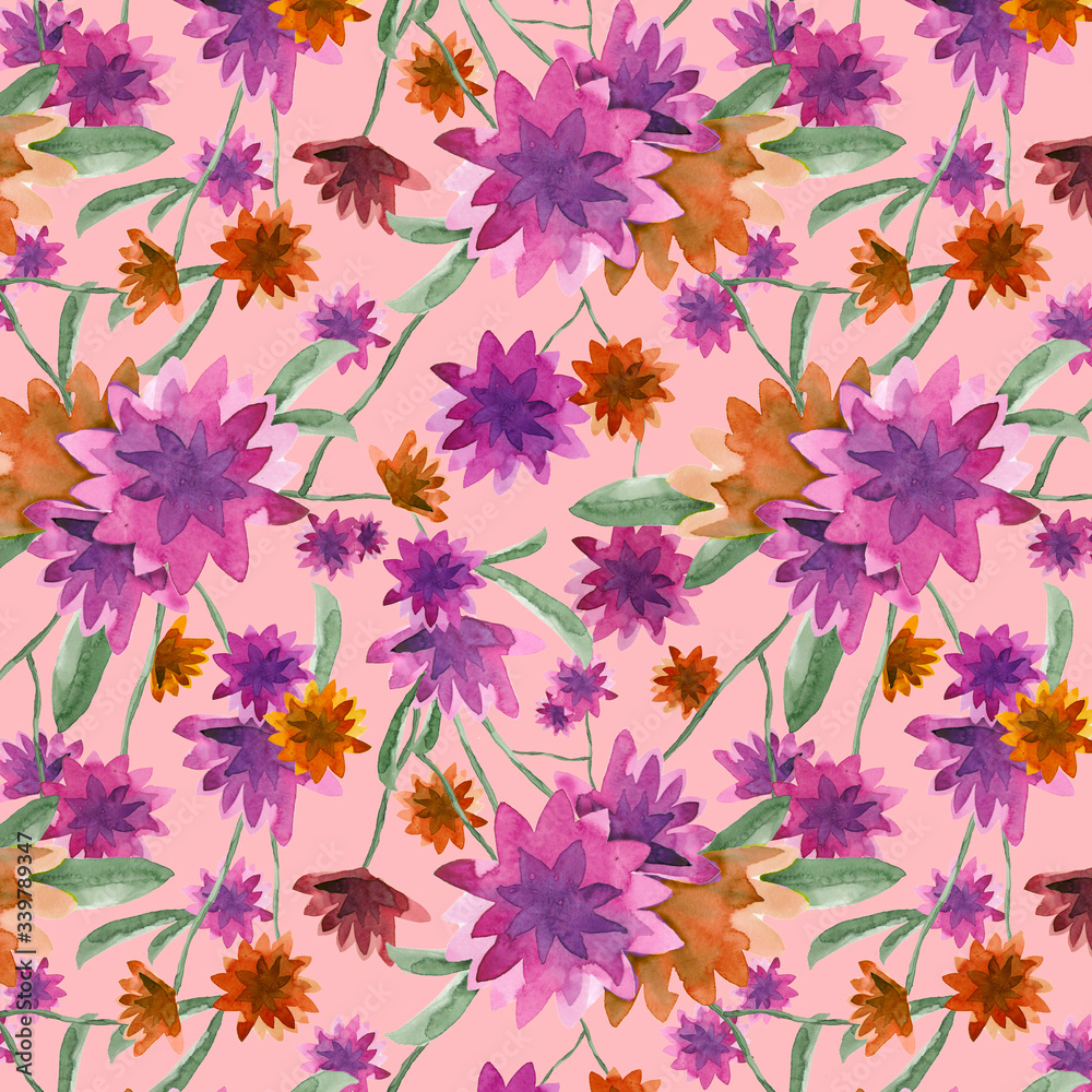 watercolor illustration of vibrant flowers.seamless pattern for wallpaper and texture