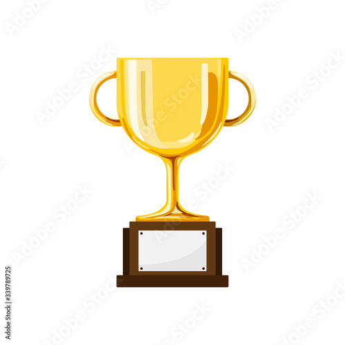 Simple Design Single Polished Golden Trophy on iSolated White Background.