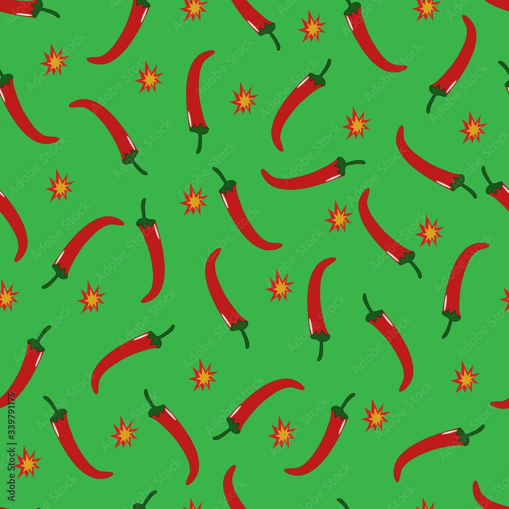 Seamless pattern of hot chilli peppers. Vector illustration.