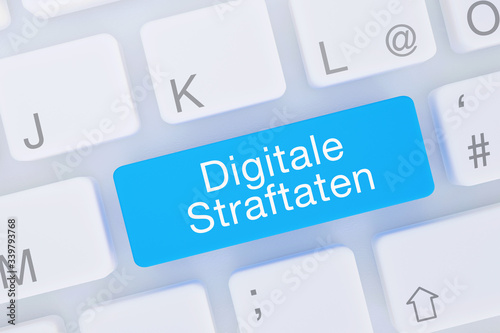 Digitale Straftaten. Computer Tastatur von oben zeigt Taste mit Wort hervorgehoben. Software, Internet, Programm