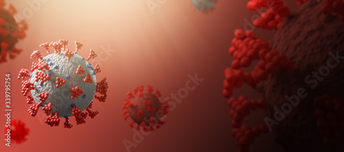 Coronavirus covid-19 under microscope rendering with 3D render