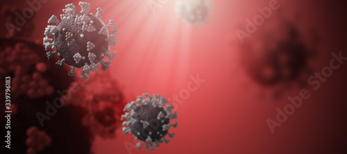 Coronavirus covid-19 under microscope rendering with 3D render