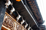 Bull's heads hanging from the roof