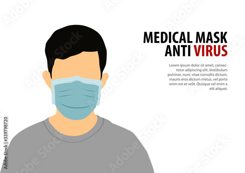 man wear medical mask with flat color design