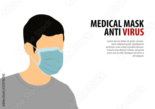 man wear medical mask with flat color design
