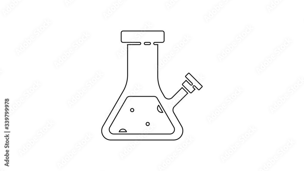 Black line Glass bong for smoking marijuana or cannabis icon isolated on white background. 4K Video motion graphic animation Black line Glass bong for smoking marijuana or cannabis icon isolated on white background. 4K Video motion graphic animation